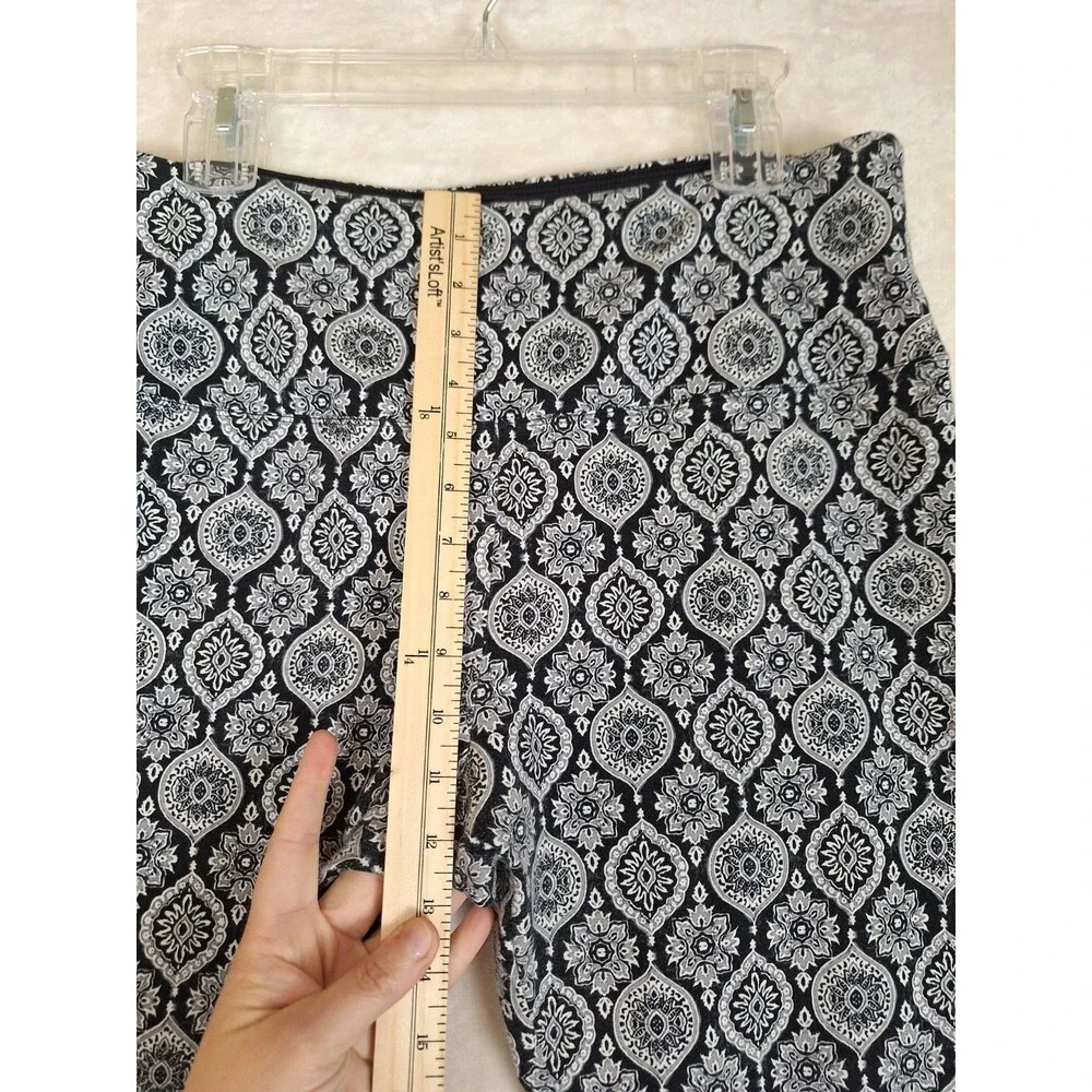 Suave Tummy Control Black White Paisley Print Women's Leggings XL Yoga Athletic